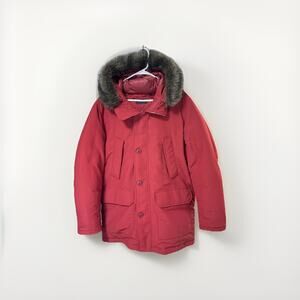 UNIQLO Hybrid Down Jacket with Fur Hood, Red, Size Large